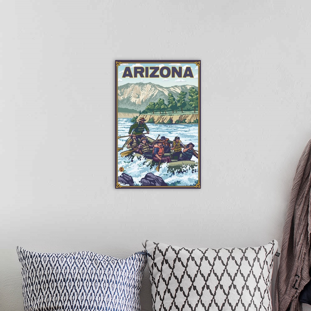 A bohemian room featuring River Rafting - Arizona: Retro Travel Poster