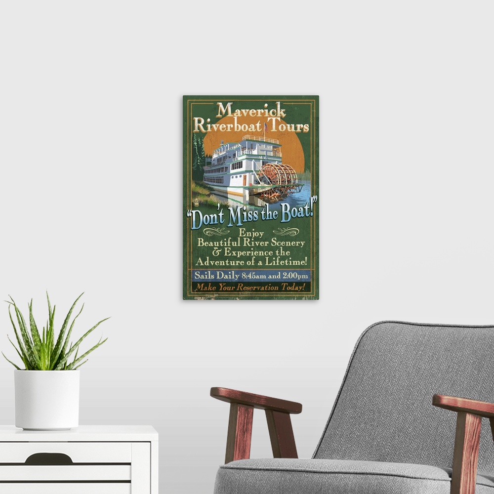 A modern room featuring Riverboat, Vintage Sign