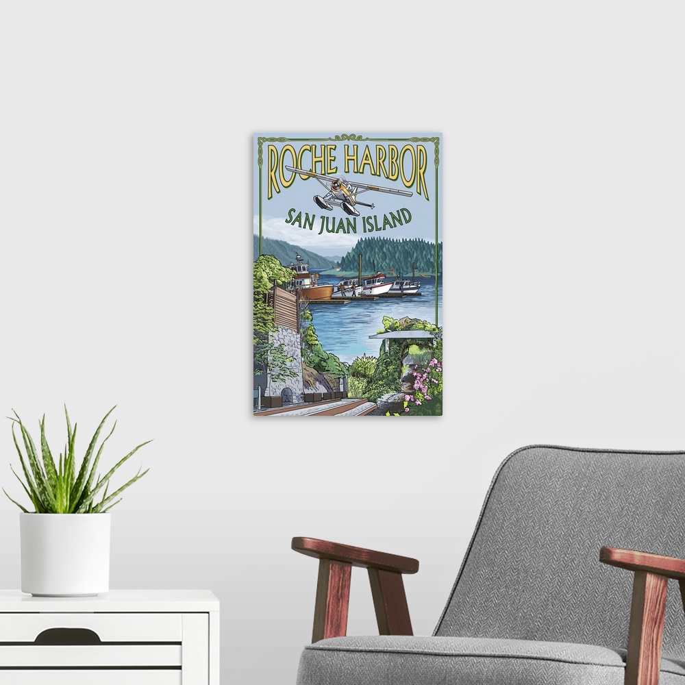 A modern room featuring Roche Harbor, San Juan Island, Washington Views: Retro Travel Poster