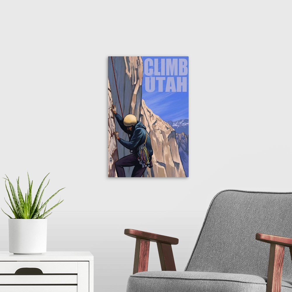 A modern room featuring Rock Climber - Utah: Retro Travel Poster