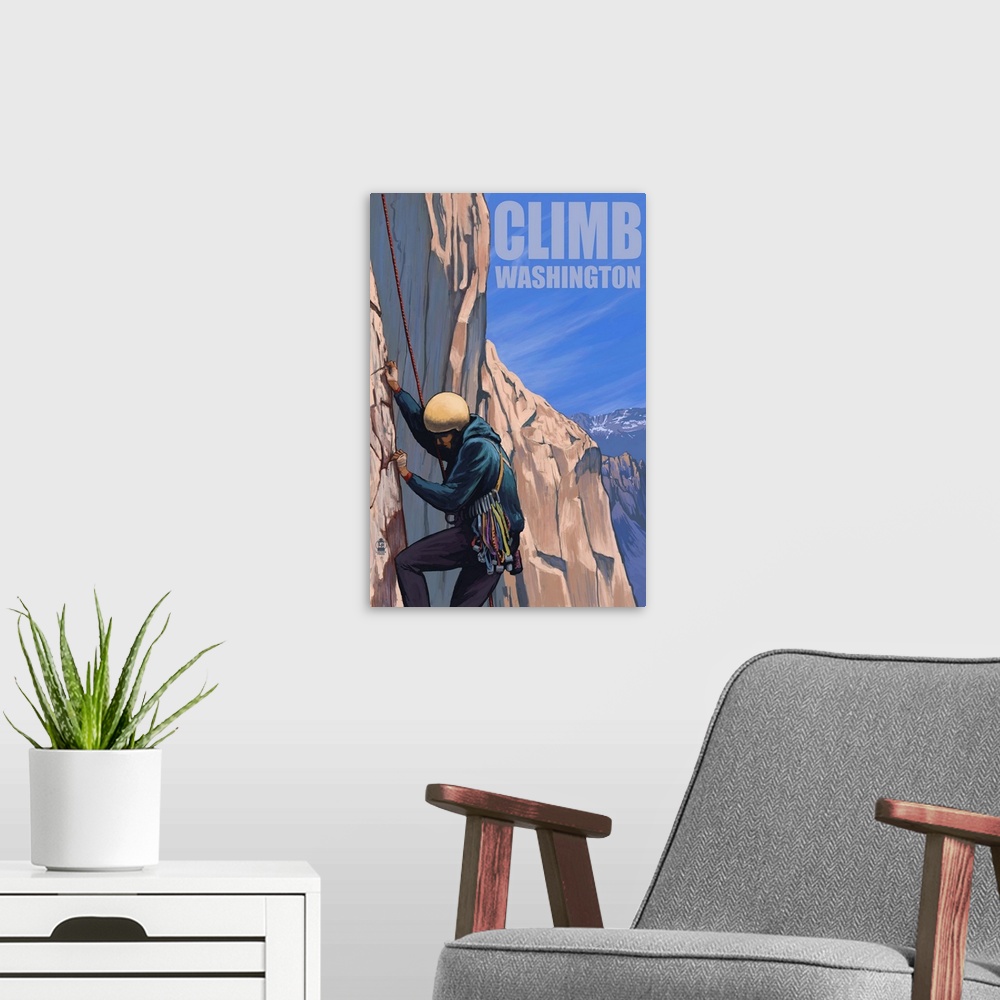 A modern room featuring Rock Climber - Washington: Retro Travel Poster