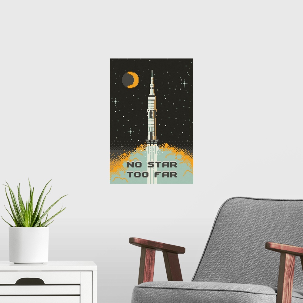 A modern room featuring Rocket, No Star Too Far