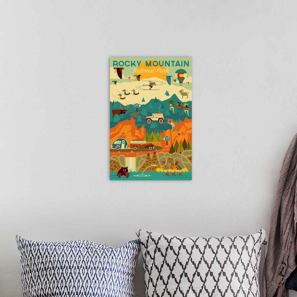 A bohemian room featuring Rocky Mountain National Park, Adventure: Graphic Travel Poster
