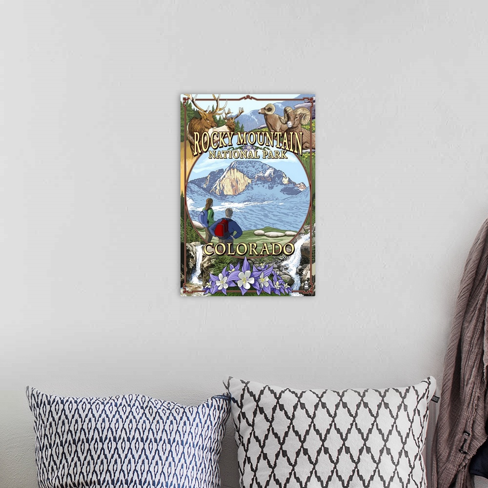 A bohemian room featuring Rocky Mountain National Park, Colorado Montage: Retro Travel Poster