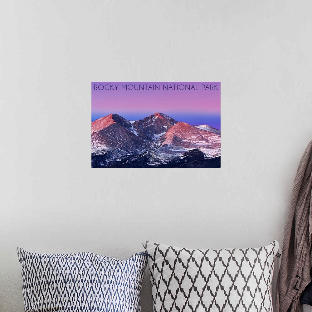A bohemian room featuring Rocky Mountain National Park, Colorado, Purple Sky and Snowy Peaks