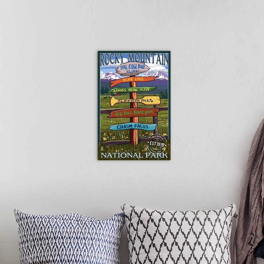 A bohemian room featuring Rocky Mountain National Park, Colorado, Sign Destinations, Rubber Stamp