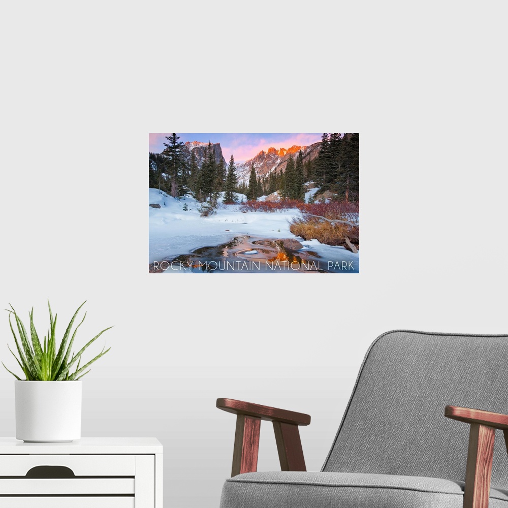 A modern room featuring Rocky Mountain National Park, Colorado, Snowy Valley