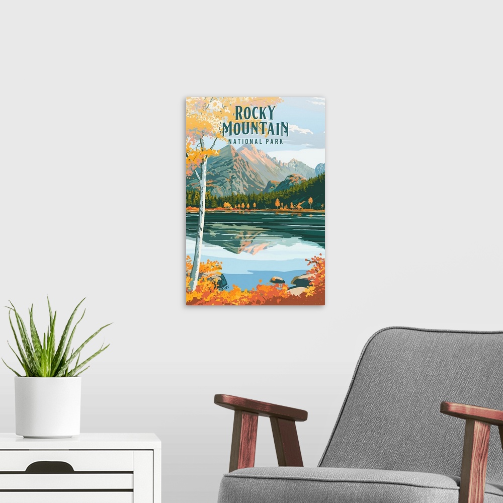 A modern room featuring Rocky Mountain National Park, Dream Lake: Retro Travel Poster