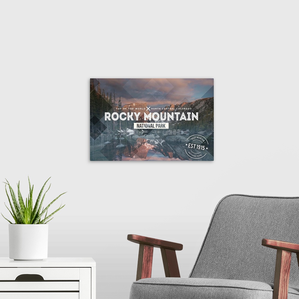 A modern room featuring Rocky Mountain National Park, Rubber Stamp