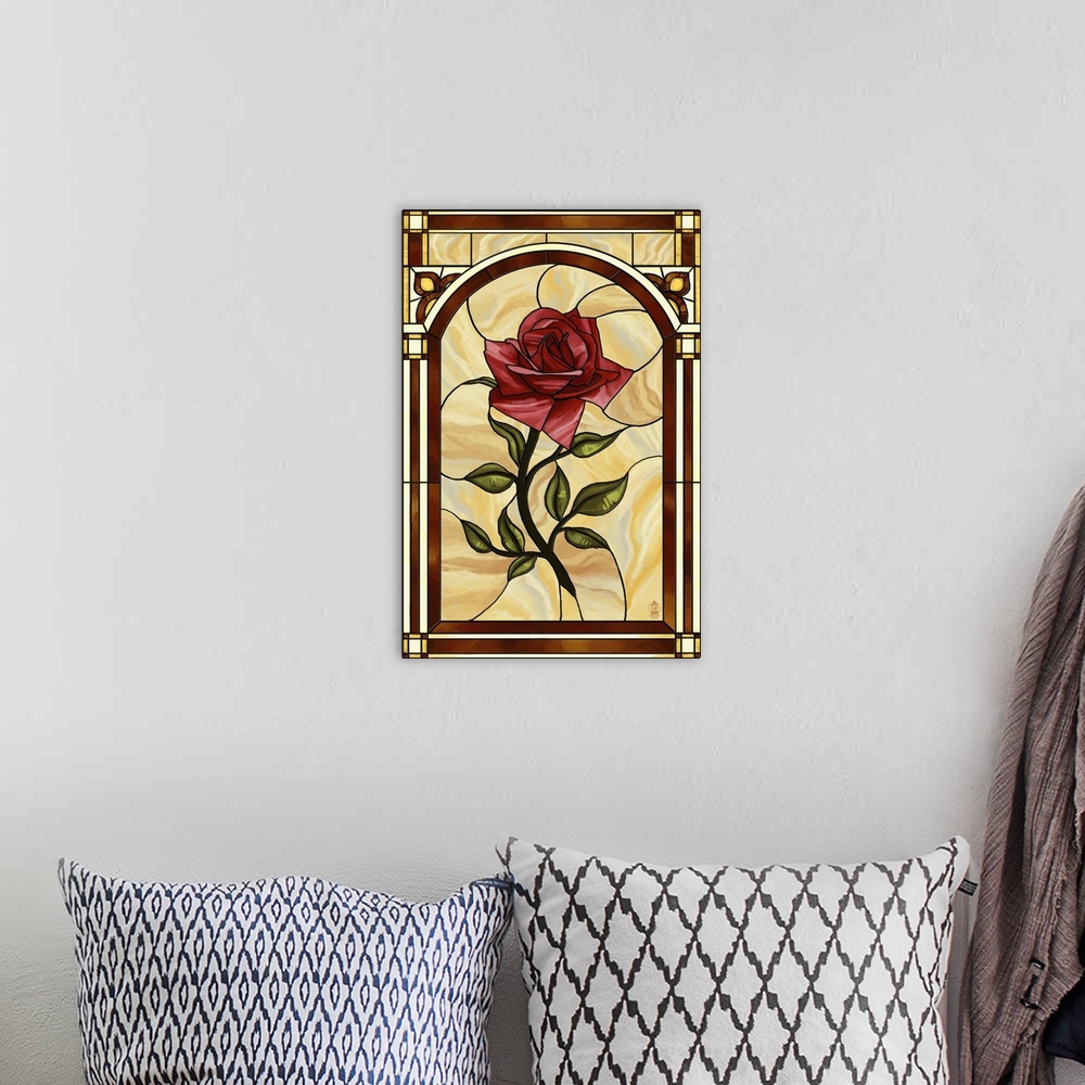 A bohemian room featuring Rose Stained Glass: Retro Poster Art