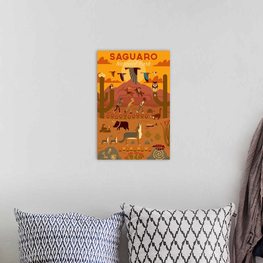 A bohemian room featuring Saguaro National Park, Adventure: Graphic Travel Poster