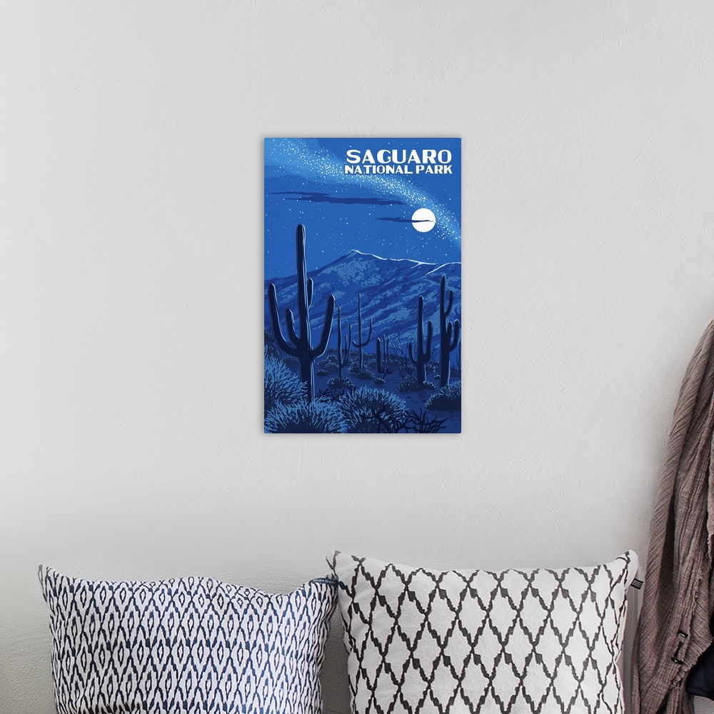 A bohemian room featuring Saguaro National Park, Night Desert: Retro Travel Poster