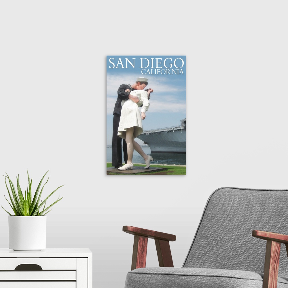 A modern room featuring Sailor Sculpture at USS Midway - San Diego, California: Retro Travel Poster
