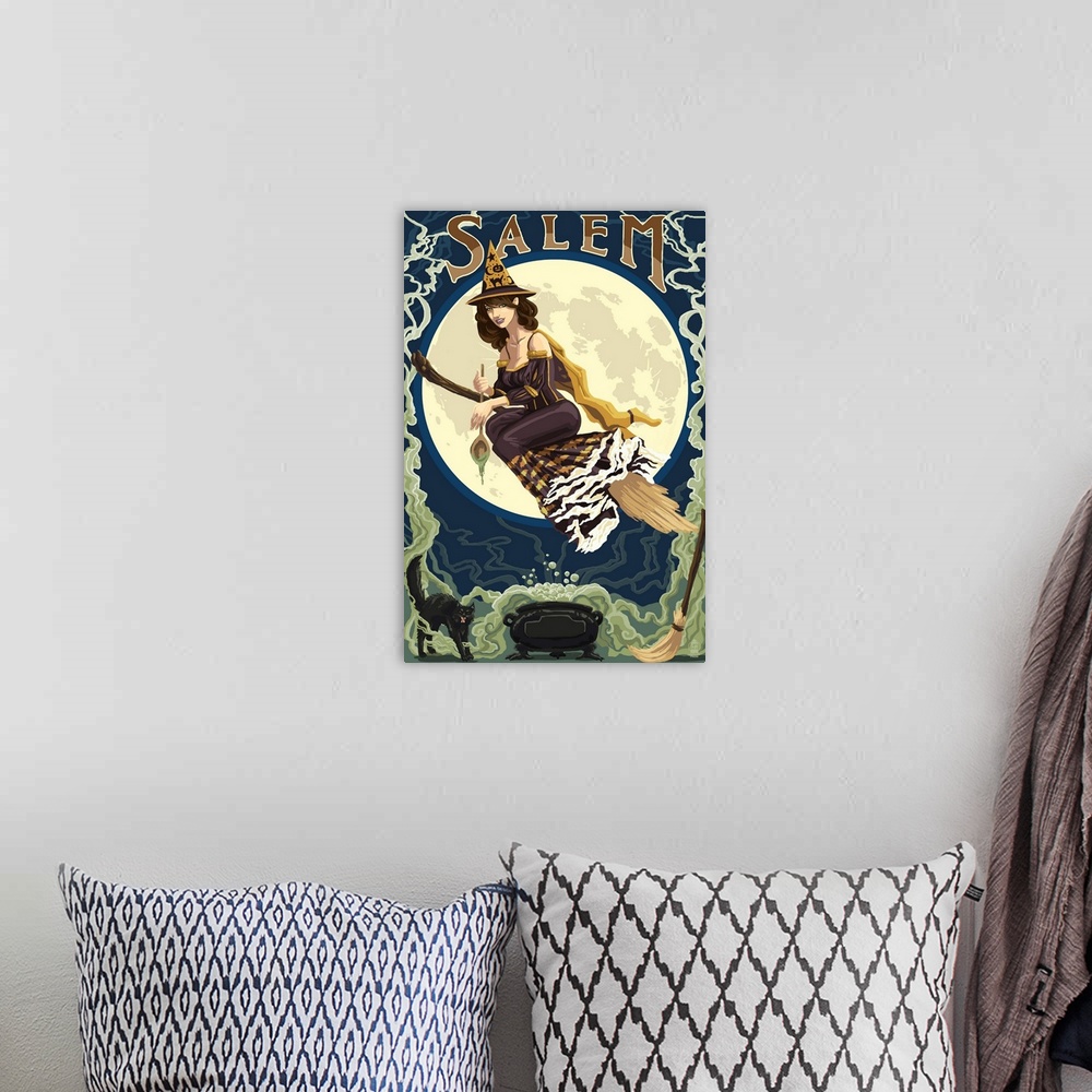 A bohemian room featuring Salem, Massachusetts - Witch Scene: Retro Travel Poster