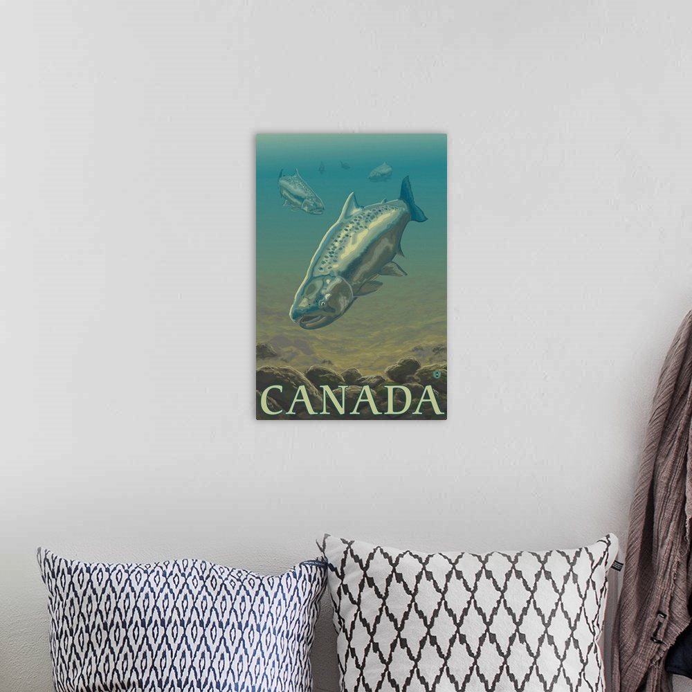 A bohemian room featuring Salmon View - Canada: Retro Travel Poster