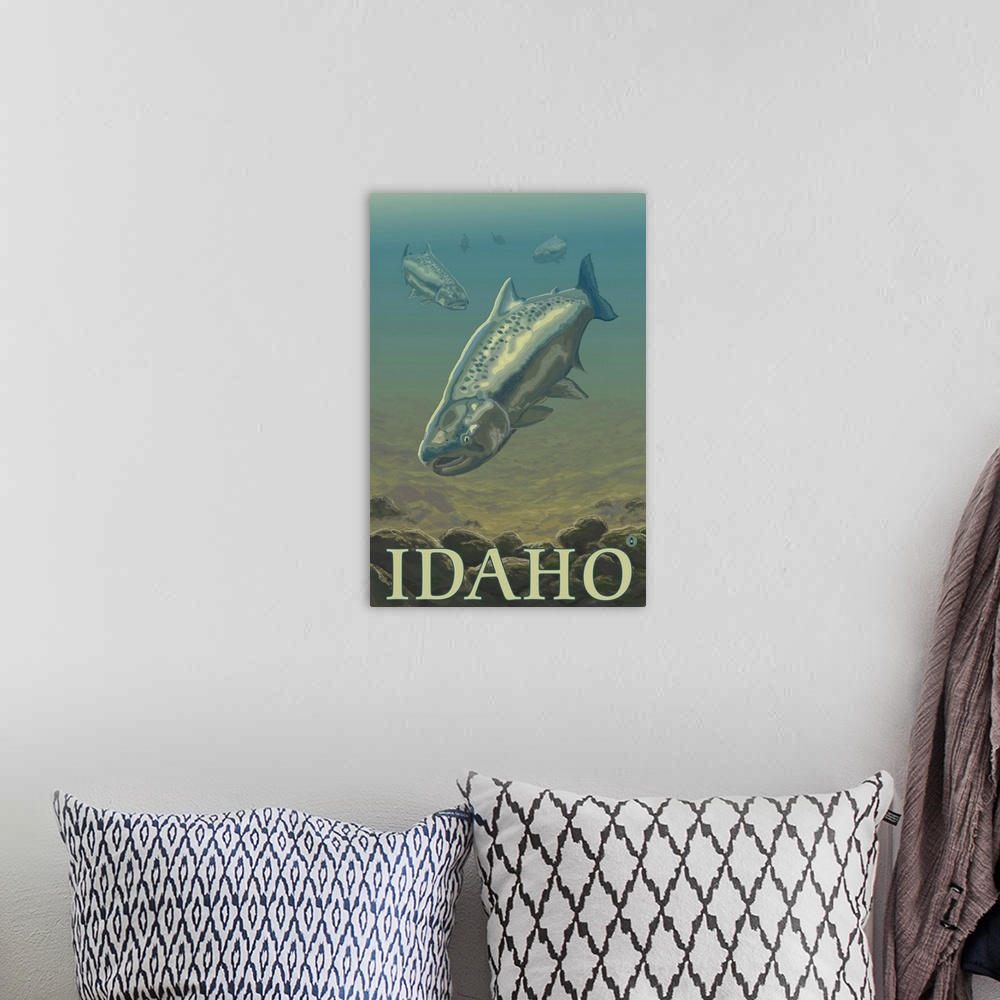 A bohemian room featuring Salmon View - Idaho: Retro Travel Poster