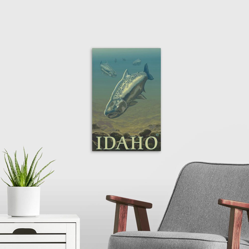 A modern room featuring Salmon View - Idaho: Retro Travel Poster