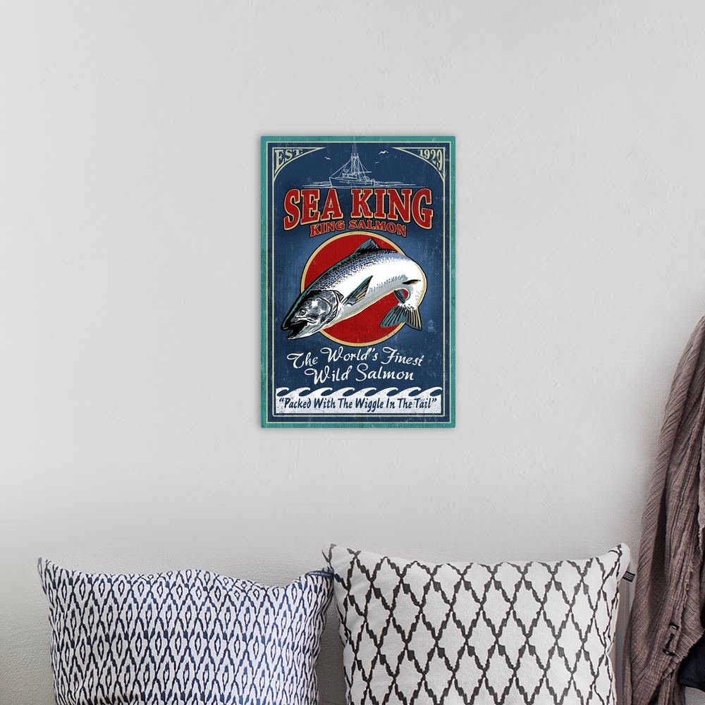 A bohemian room featuring Salmon, Vintage Sign