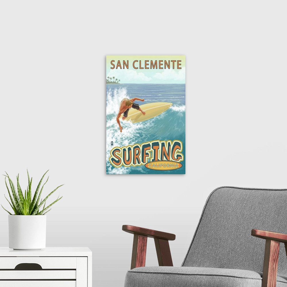 A modern room featuring San Clemente, California, Surfer Tropical
