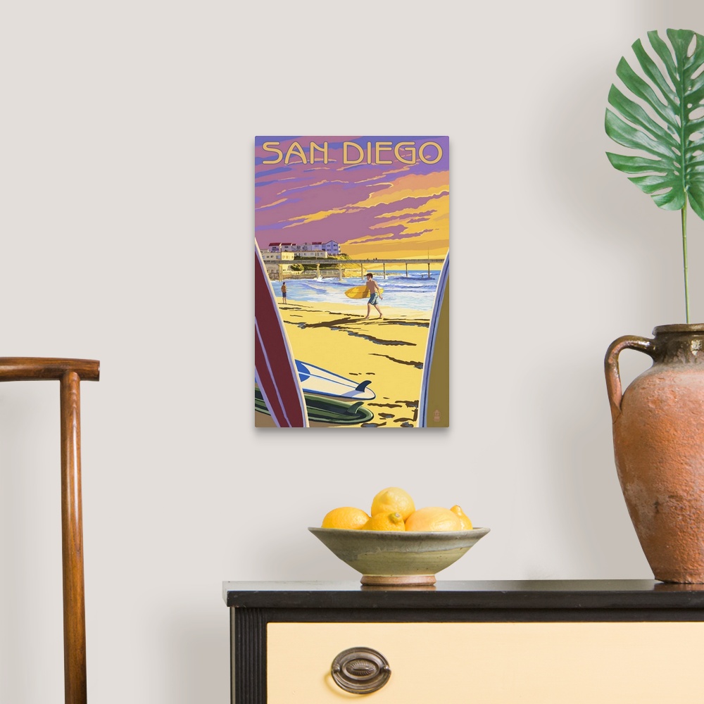 A traditional room featuring San Diego, California - Beach and Pier: Retro Travel Poster