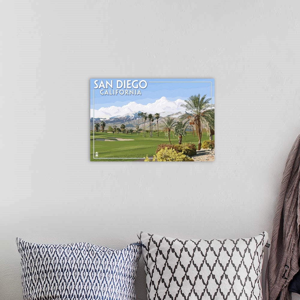 A bohemian room featuring San Diego, California - Golf Course Scene: Retro Travel Poster