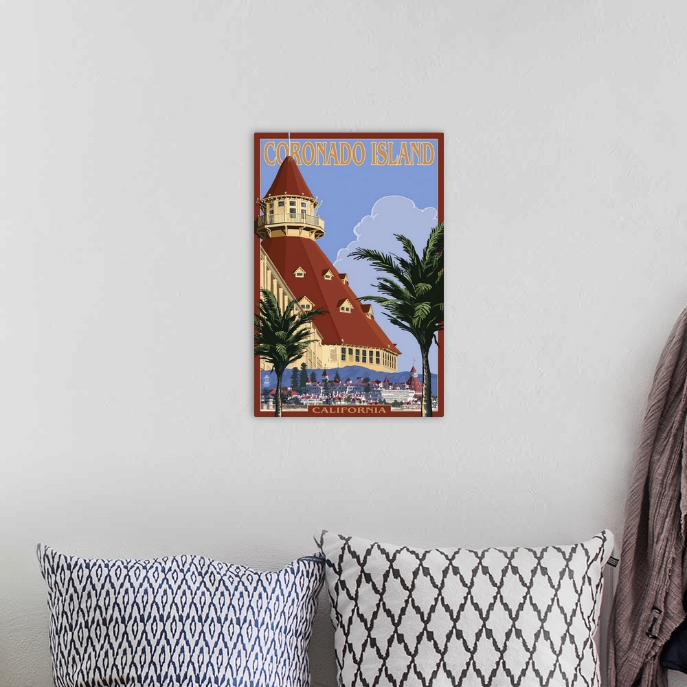 A bohemian room featuring San Diego, California - Hotel Del Coronado: Retro Travel Poster
