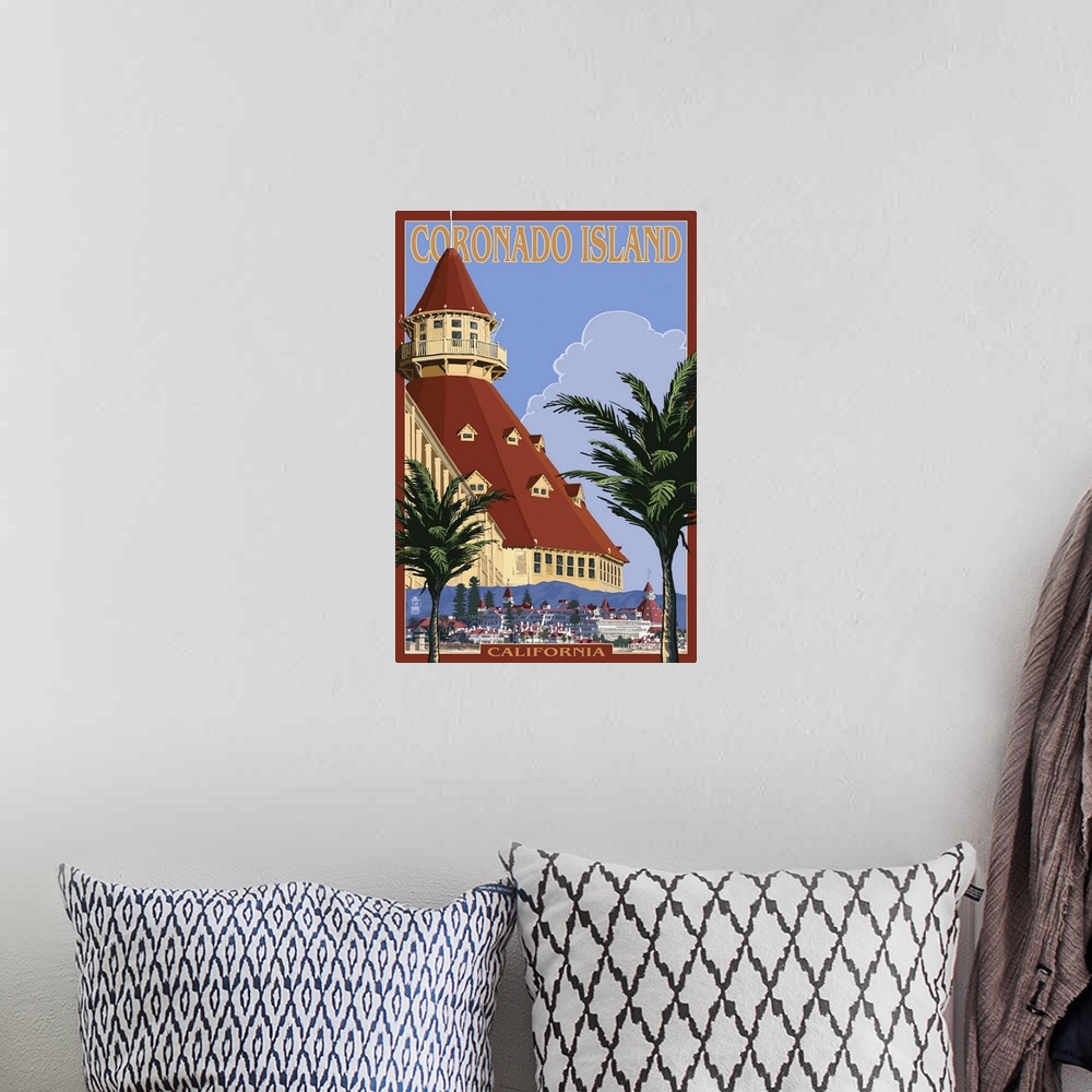 A bohemian room featuring San Diego, California - Hotel Del Coronado: Retro Travel Poster