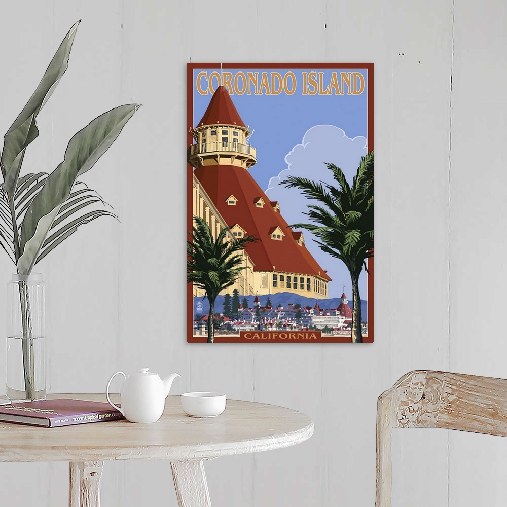 A farmhouse room featuring San Diego, California - Hotel Del Coronado: Retro Travel Poster