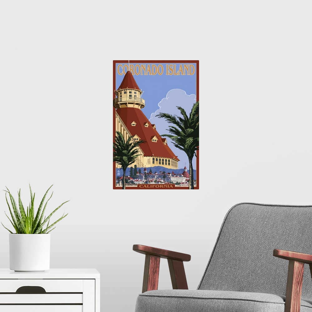 A modern room featuring San Diego, California - Hotel Del Coronado: Retro Travel Poster