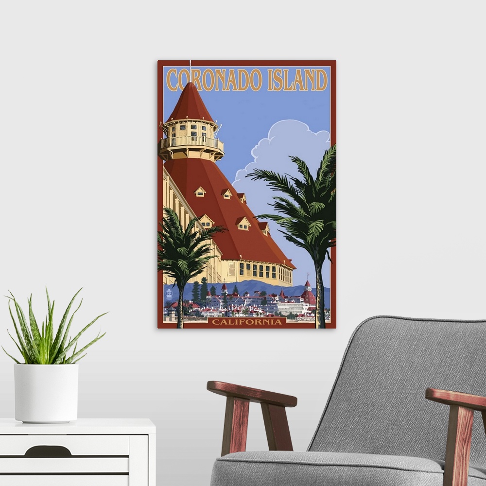 A modern room featuring San Diego, California - Hotel Del Coronado: Retro Travel Poster