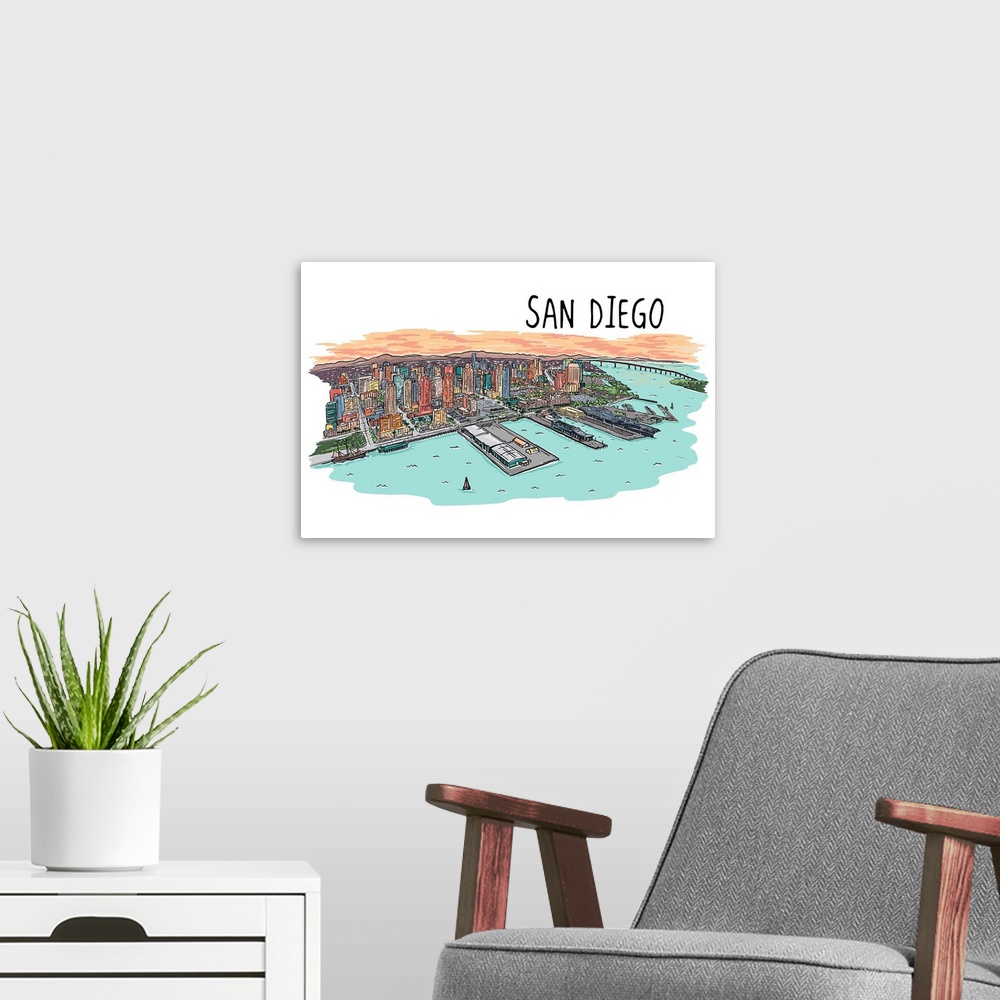 A modern room featuring San Diego, California - Line Drawing