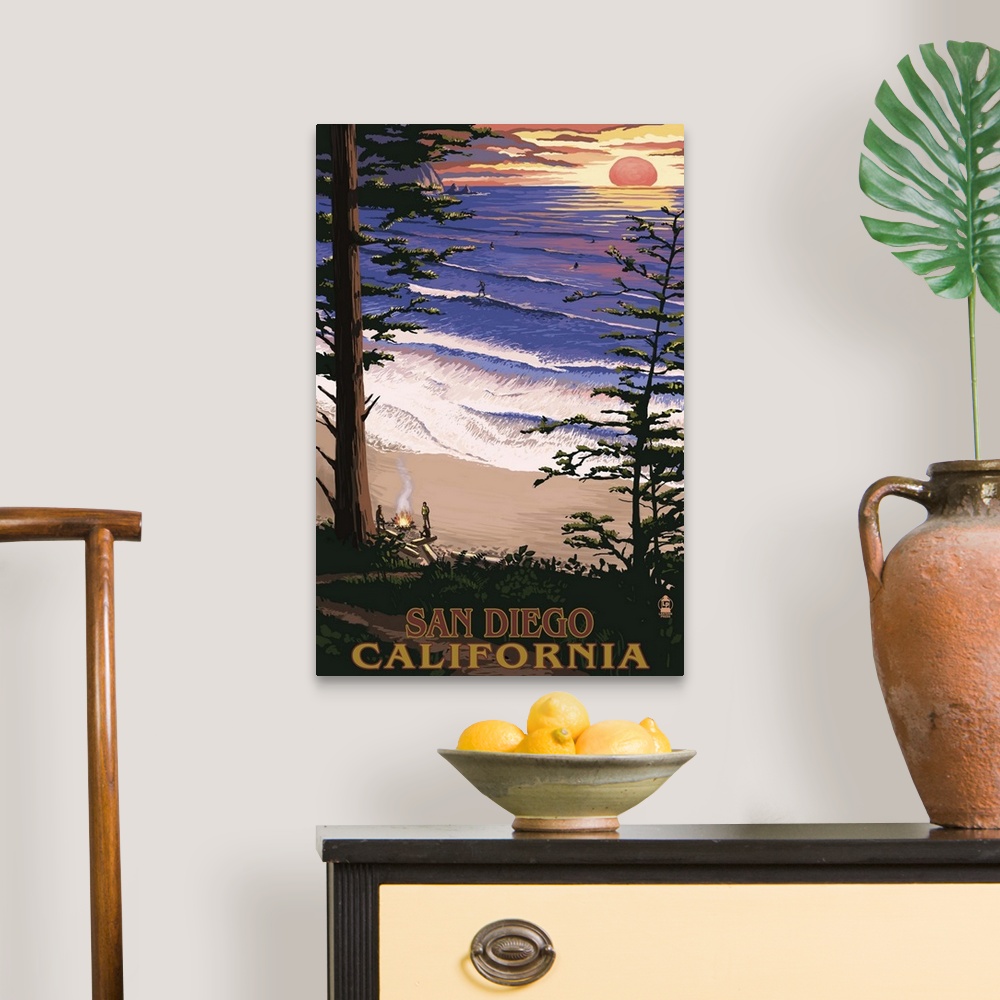 A traditional room featuring San Diego, California - Ocean and Sunset: Retro Travel Poster