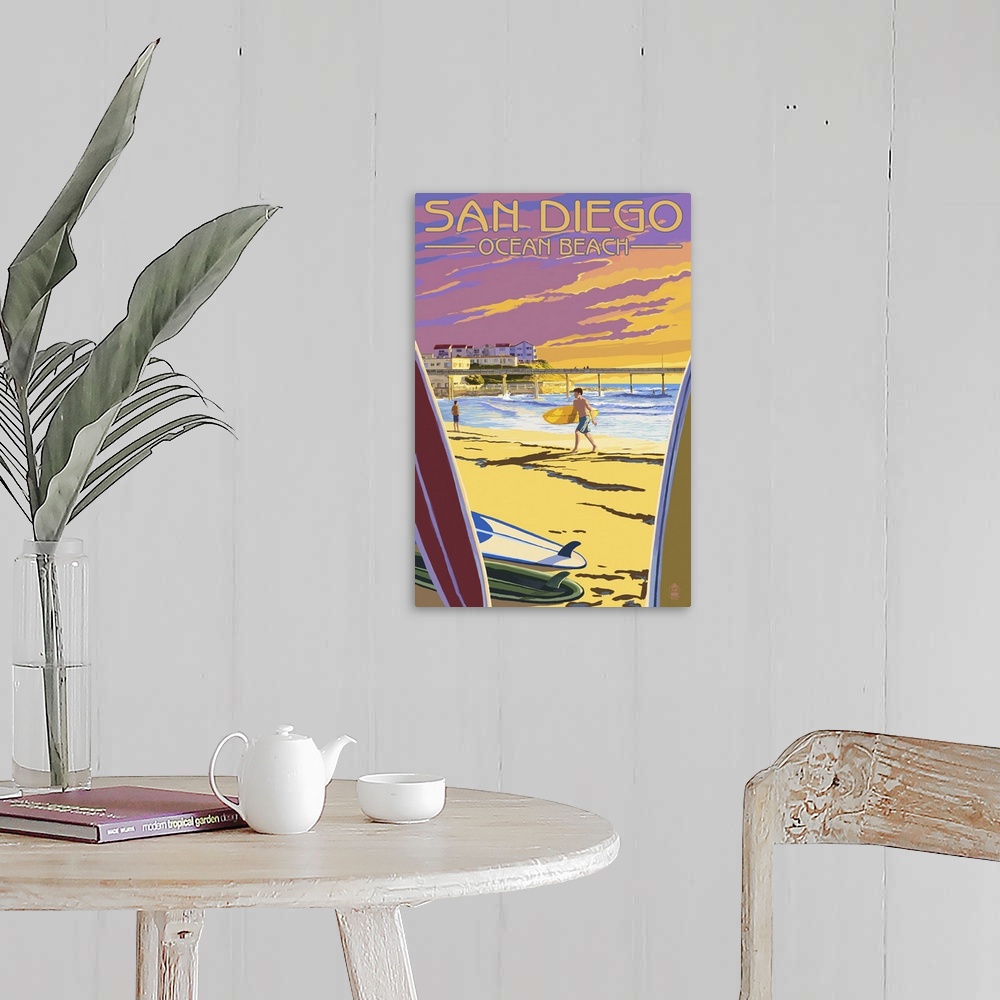 A farmhouse room featuring San Diego, California - Ocean Beach: Retro Travel Poster