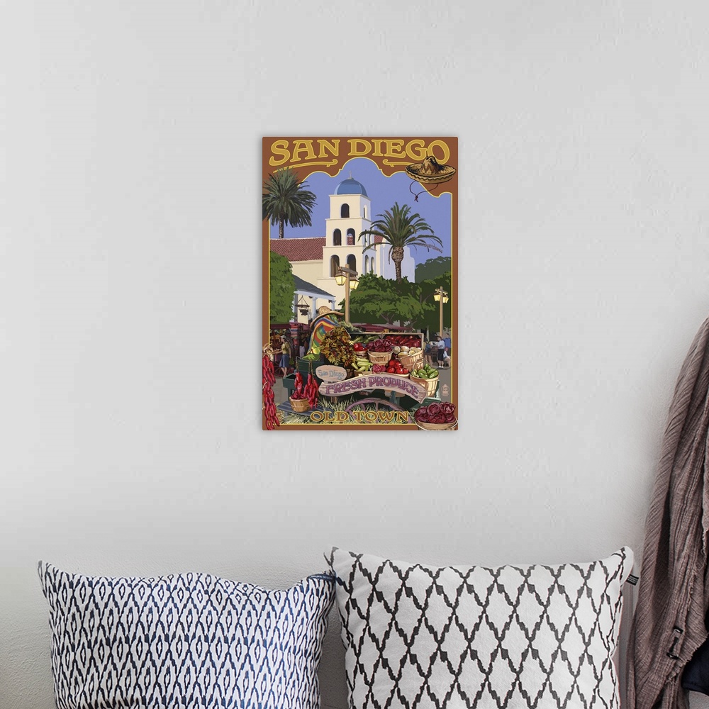 A bohemian room featuring San Diego, California - Old Town: Retro Travel Poster