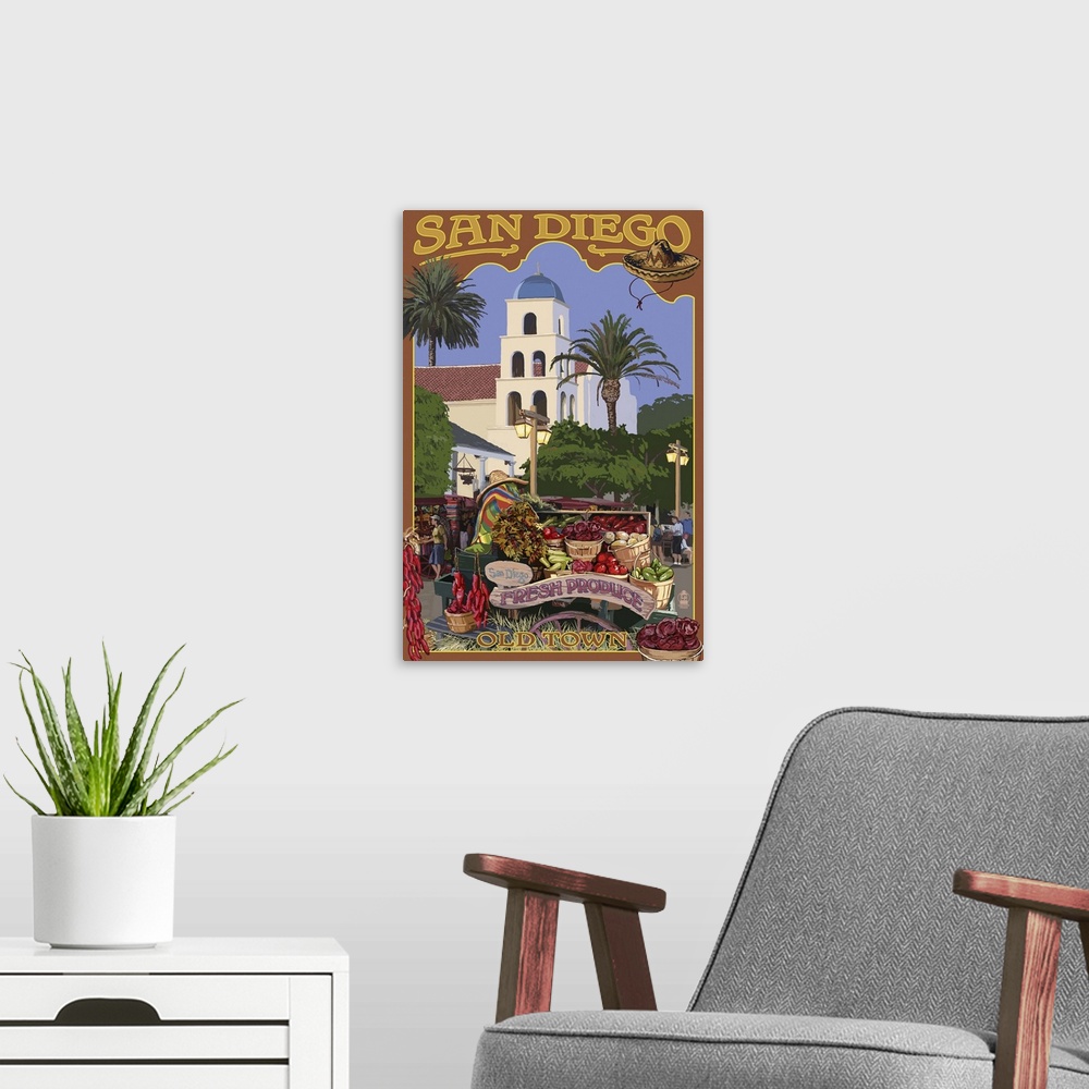 A modern room featuring San Diego, California - Old Town: Retro Travel Poster