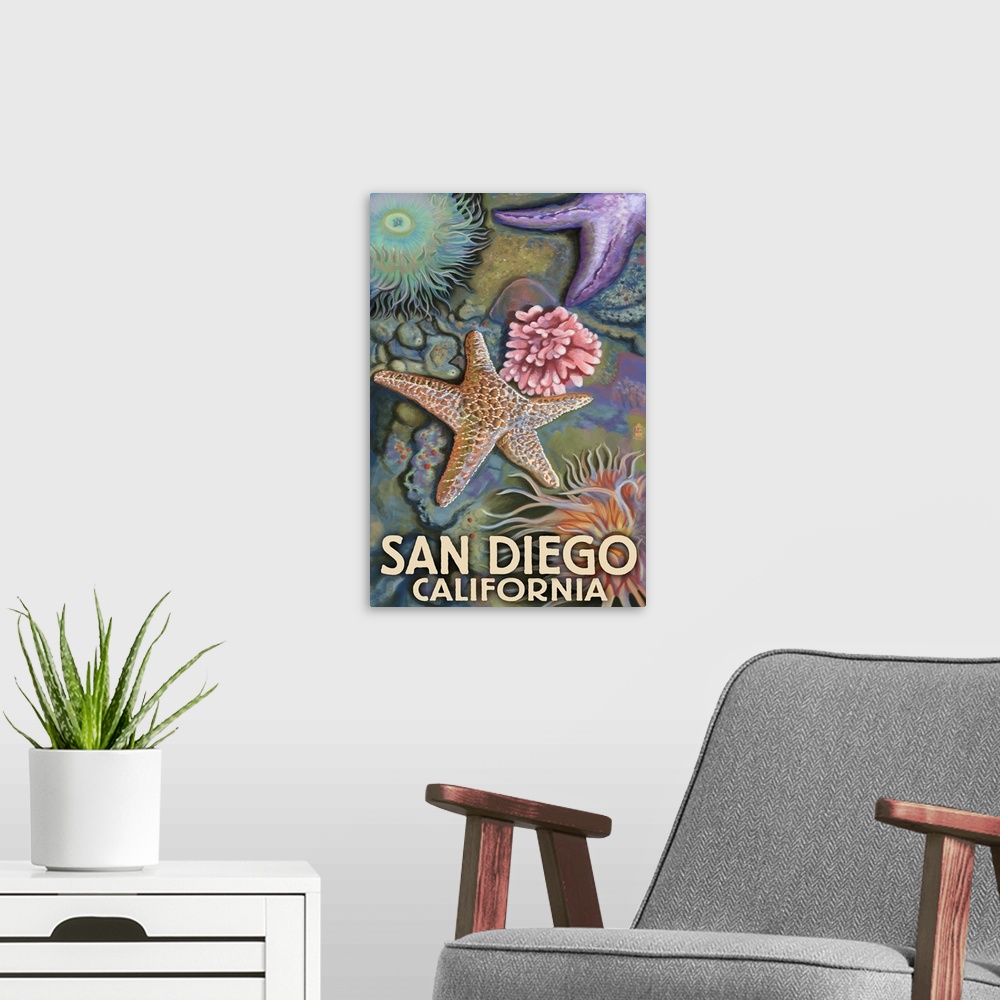 A modern room featuring San Diego, California - Tidepool: Retro Travel Poster