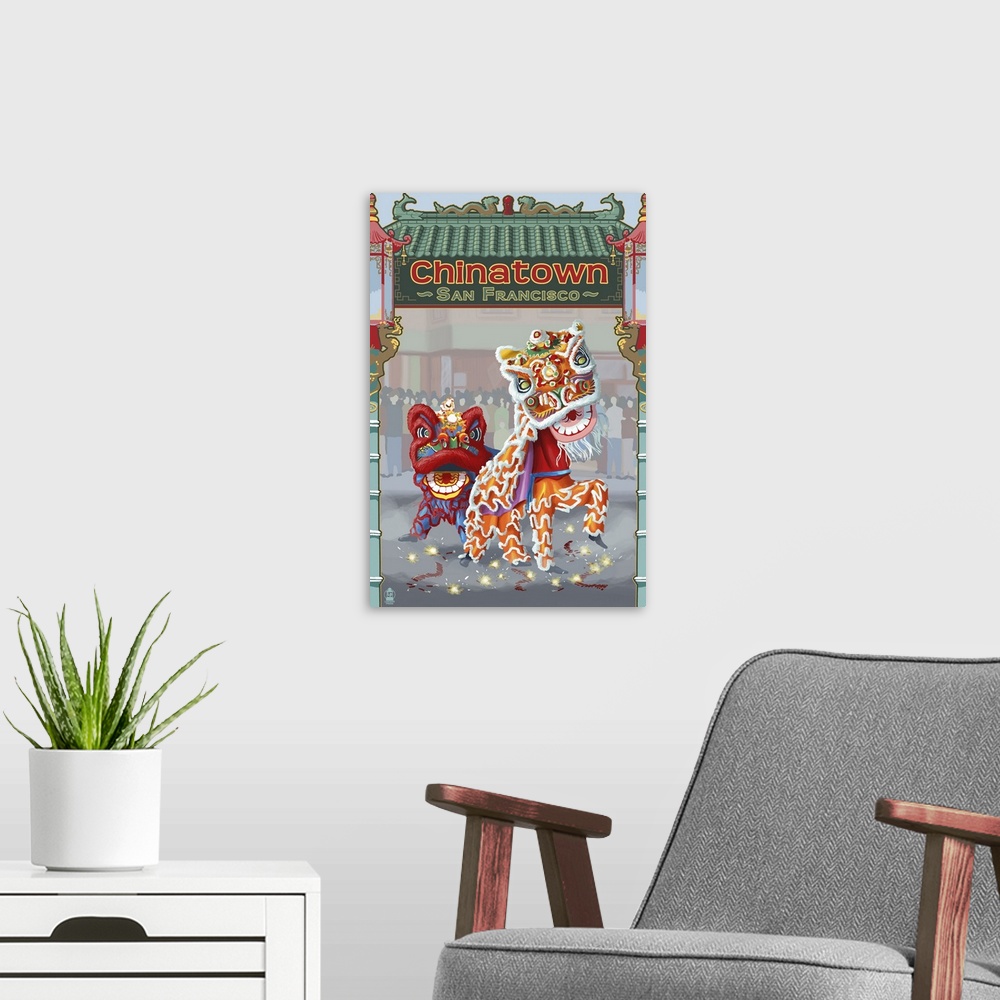 A modern room featuring San Francisco, California - Chinatown: Retro Travel Poster