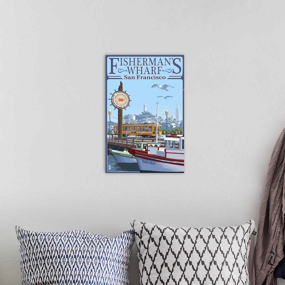 A bohemian room featuring San Francisco, California - Fisherman's Wharf: Retro Travel Poster