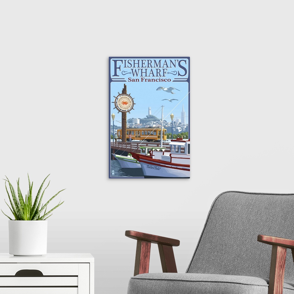 A modern room featuring San Francisco, California - Fisherman's Wharf: Retro Travel Poster