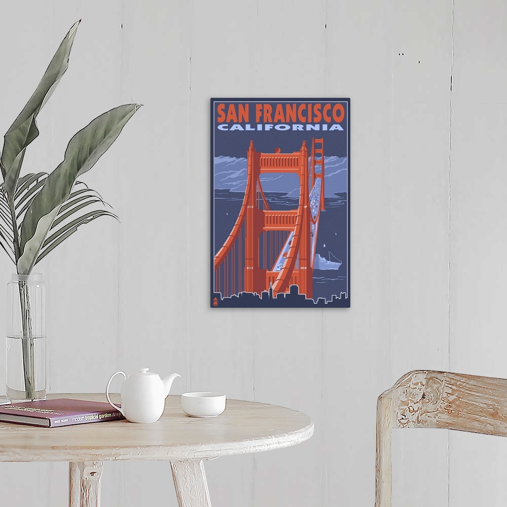 A farmhouse room featuring San Francisco, California - Golden Gate Bridge: Retro Travel Poster