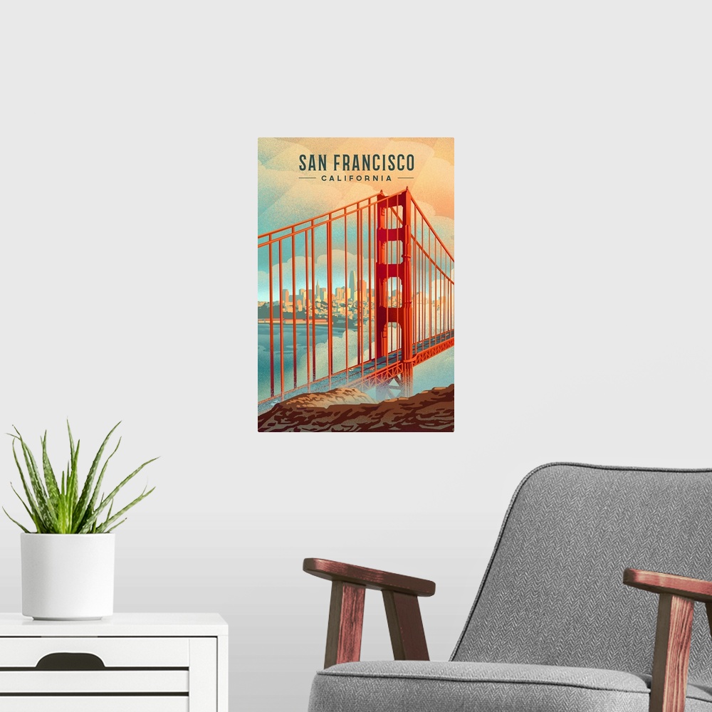 A modern room featuring San Francisco, California - Lithograph - City Series