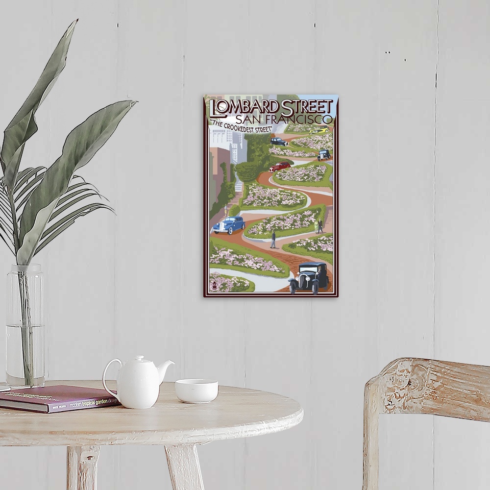 A farmhouse room featuring San Francisco, California - Lombard Street: Retro Travel Poster