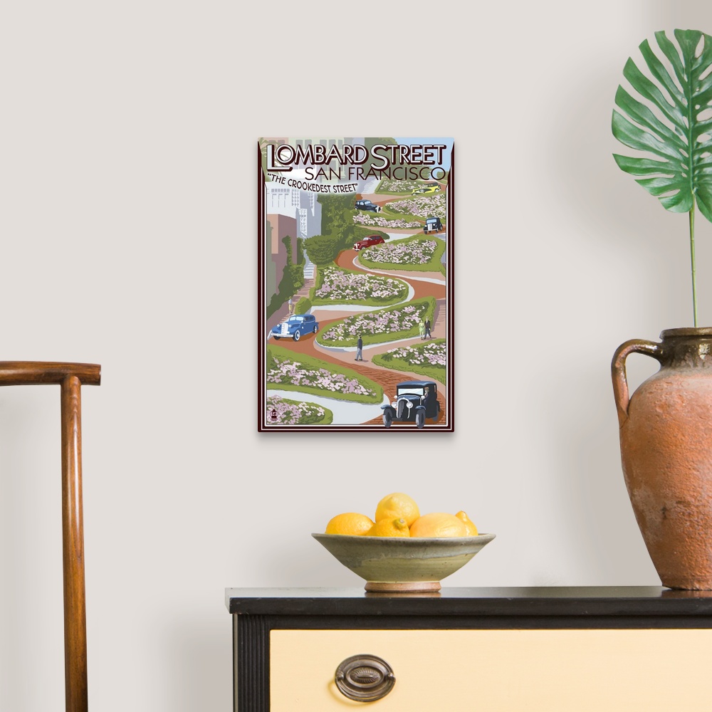 A traditional room featuring San Francisco, California - Lombard Street: Retro Travel Poster