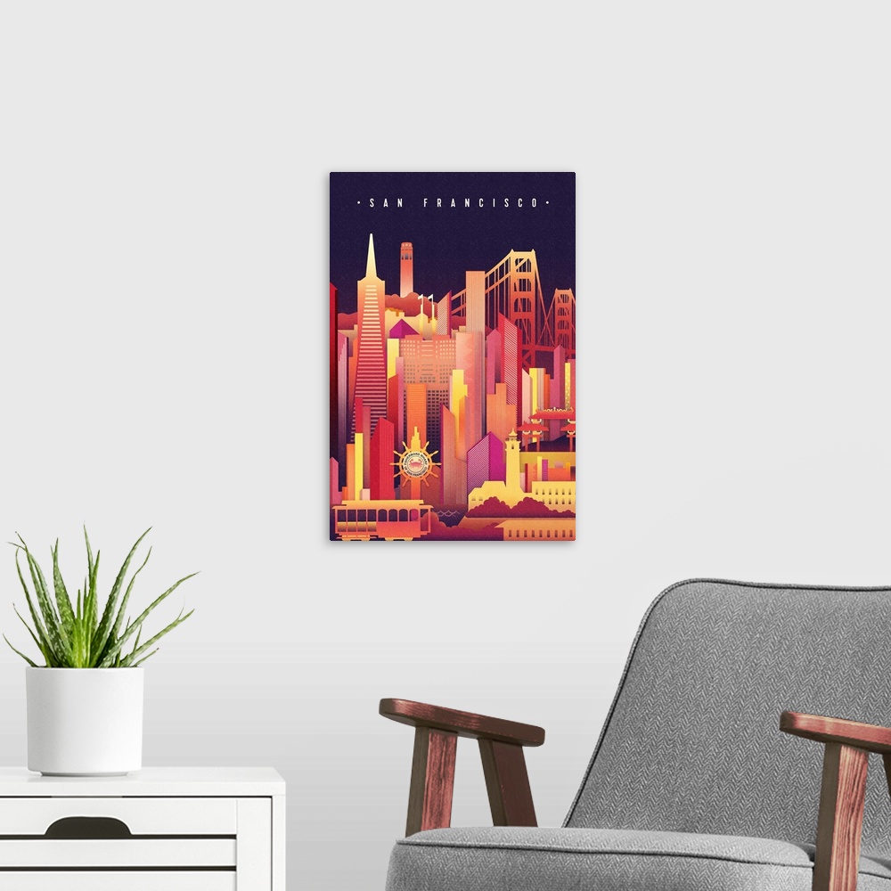 A modern room featuring San Francisco, California - Neon Skyline