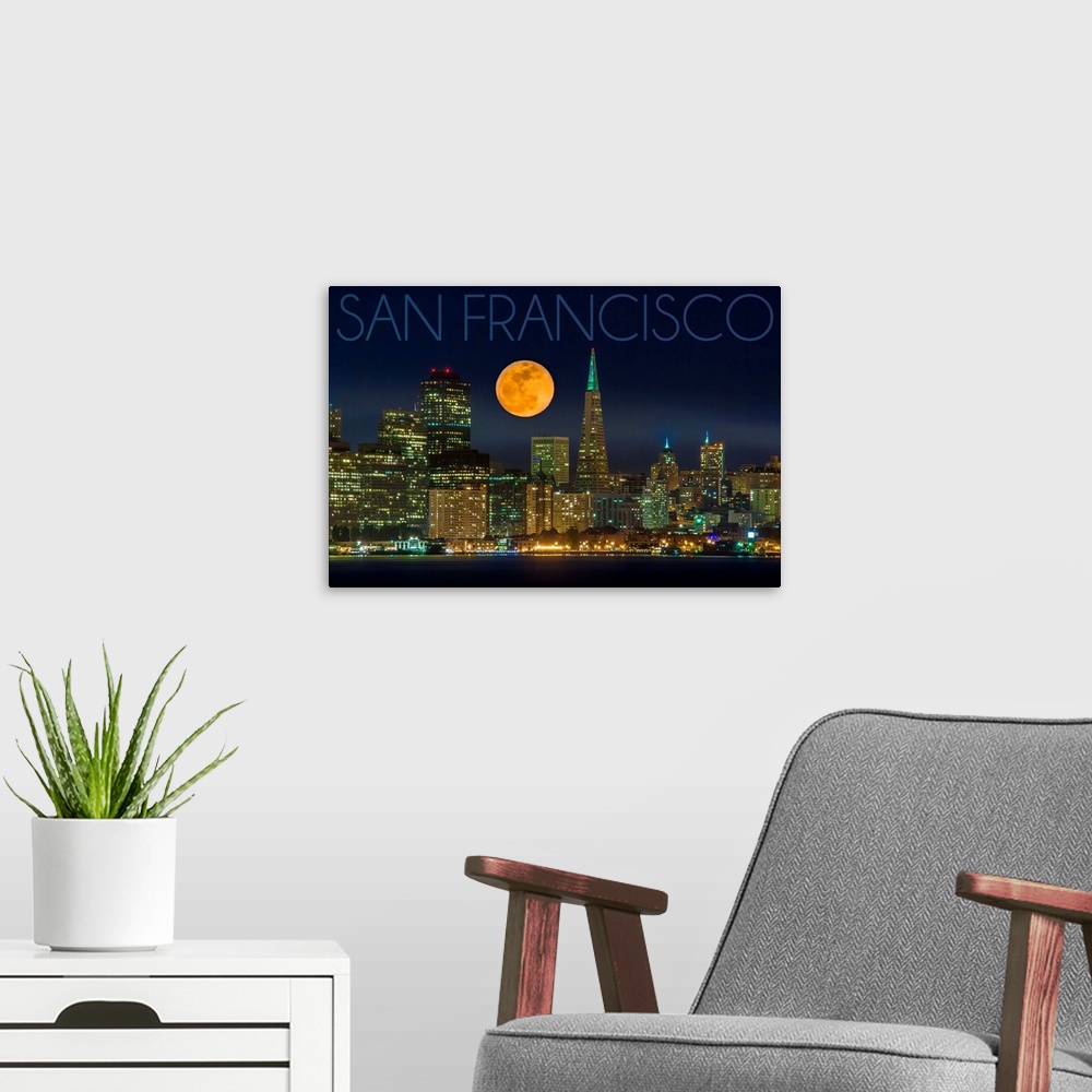 A modern room featuring San Francisco, California, Skyline and Full Moon