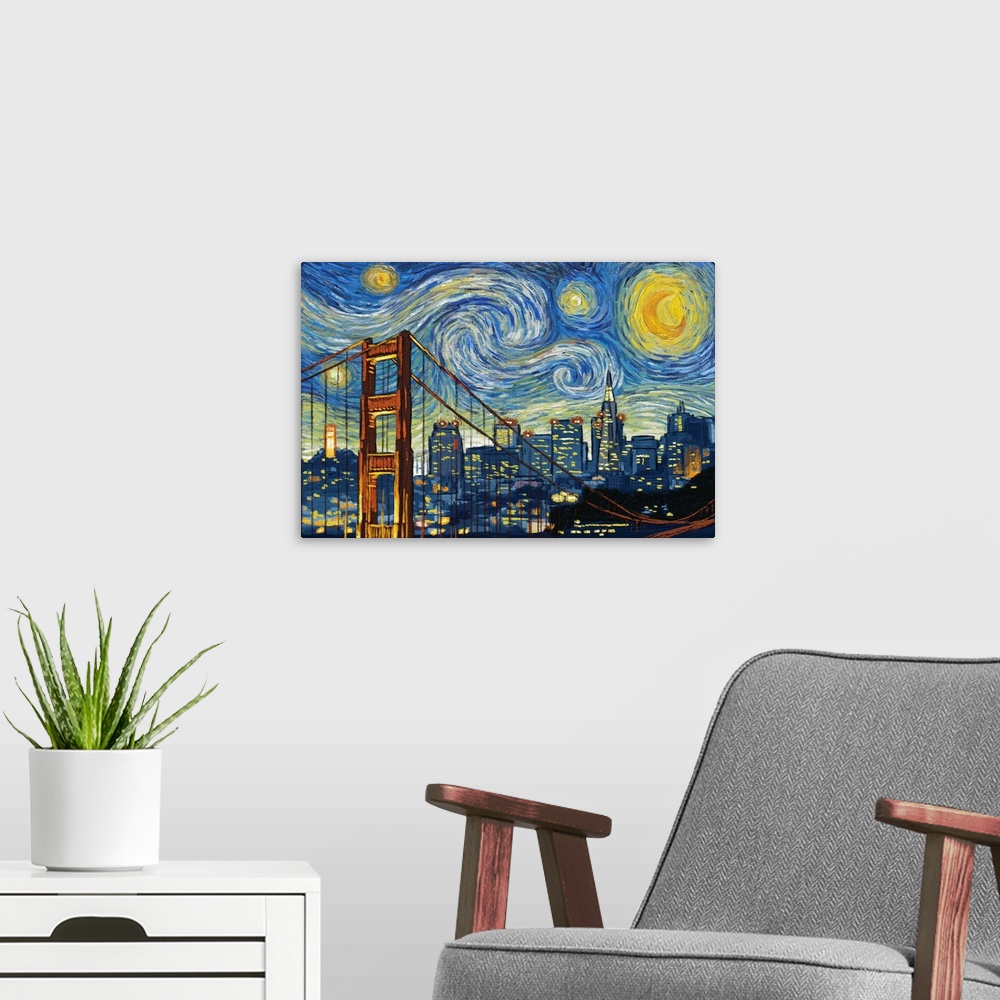 A modern room featuring San Francisco, California - Starry Night City Series