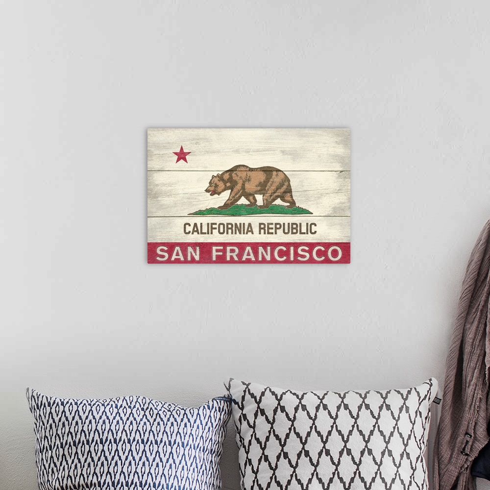 A bohemian room featuring San Francisco, California - State Flag - Rustic