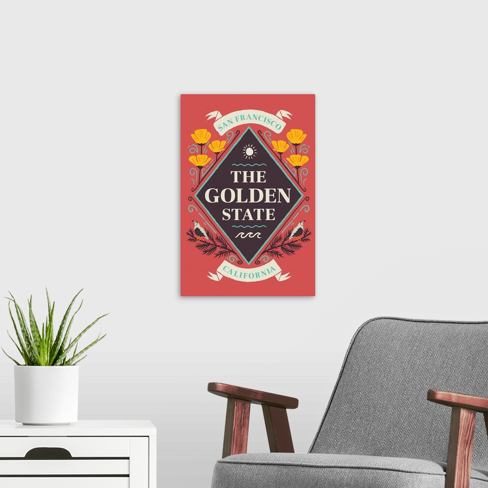A modern room featuring San Francisco, California - State Motto Crest - State Series