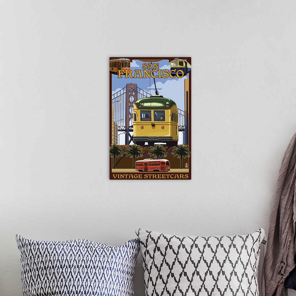 A bohemian room featuring San Francisco, California Streetcars: Retro Travel Poster