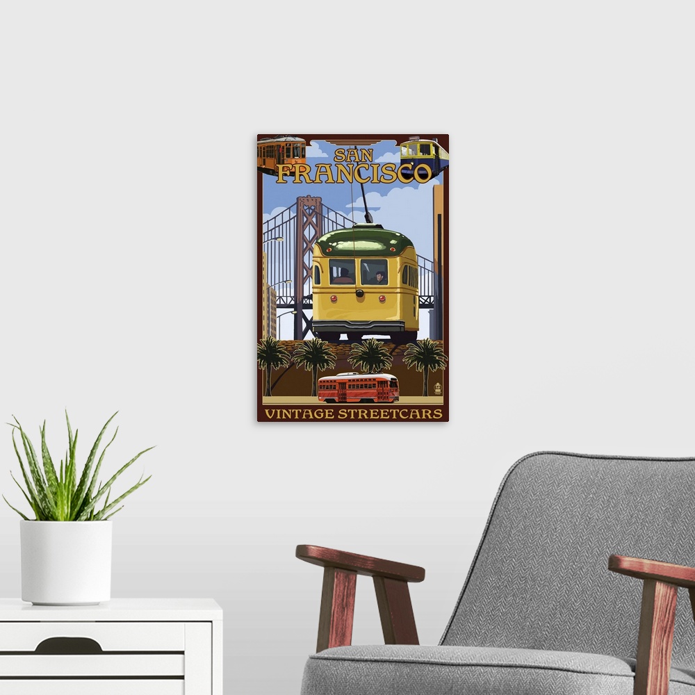 A modern room featuring San Francisco, California Streetcars: Retro Travel Poster